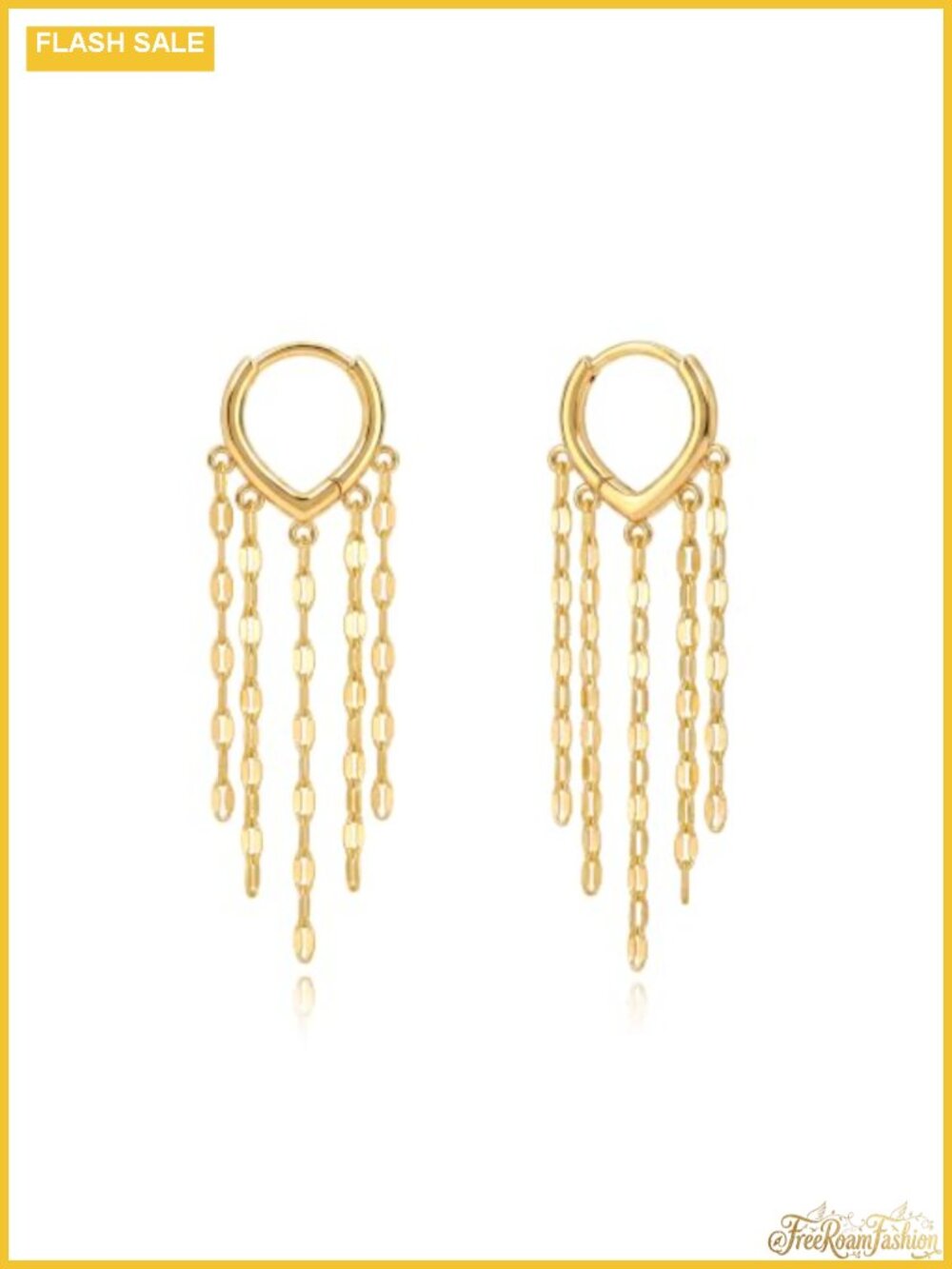 14K Gold Plated Stainless Steel Dangle Hoop Earrings Tassel Chain